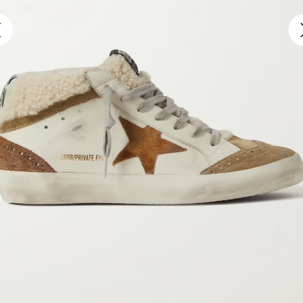 Golden goose shearling and suede mid top sneaker brown and white size 6
